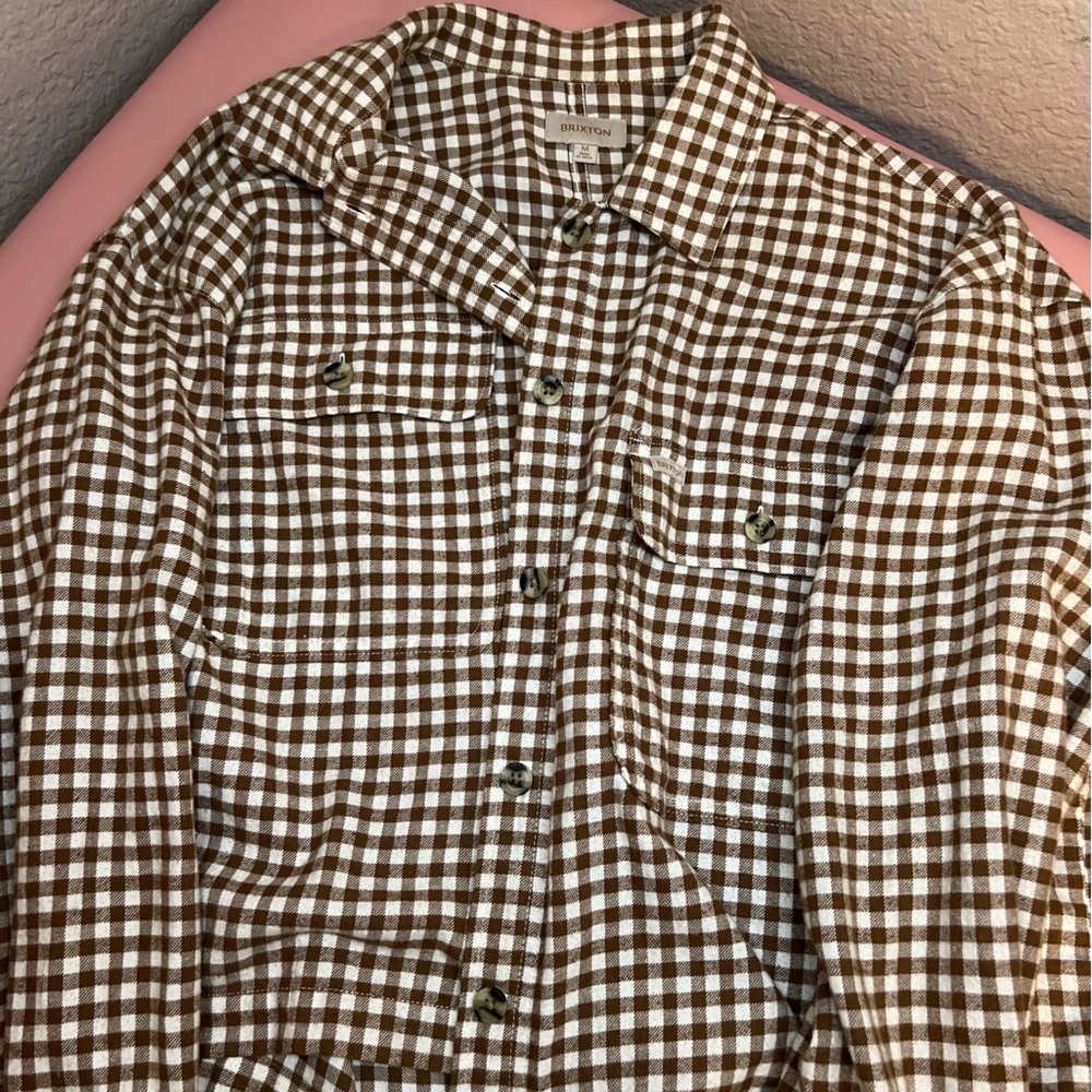 Brown and white checkered flannel